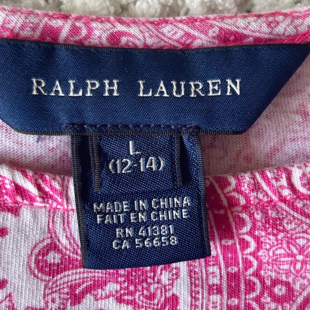 Ralph Lauren 12/14 drop waist dress in pink/white paisley print. Long sleeve